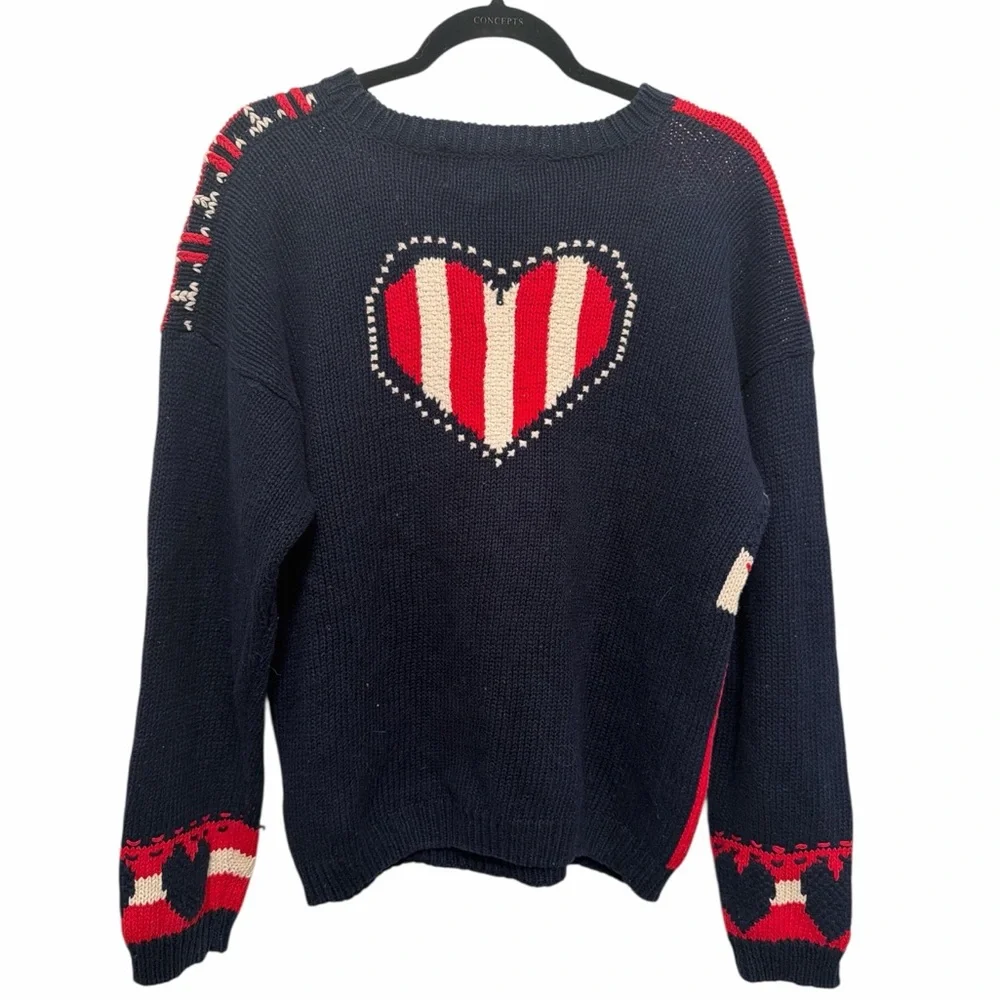 Vintage Women’s Ninon de Lenclos Patriotic Flag Knit Sweater size large Stars - Picture 2 of 8
